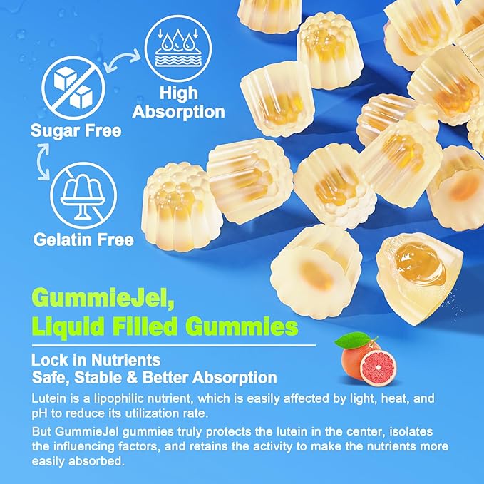 Lutein 20mg 40mg and Zeaxanthin Supplements for Eyes, Lutein Gummies with Omega 3, Saffron, Zinc, Bilberry & Goji Berry for Vision Support - Eye Vitamins Gummies for Seniors - Vegan, Sugar Free, 60ct