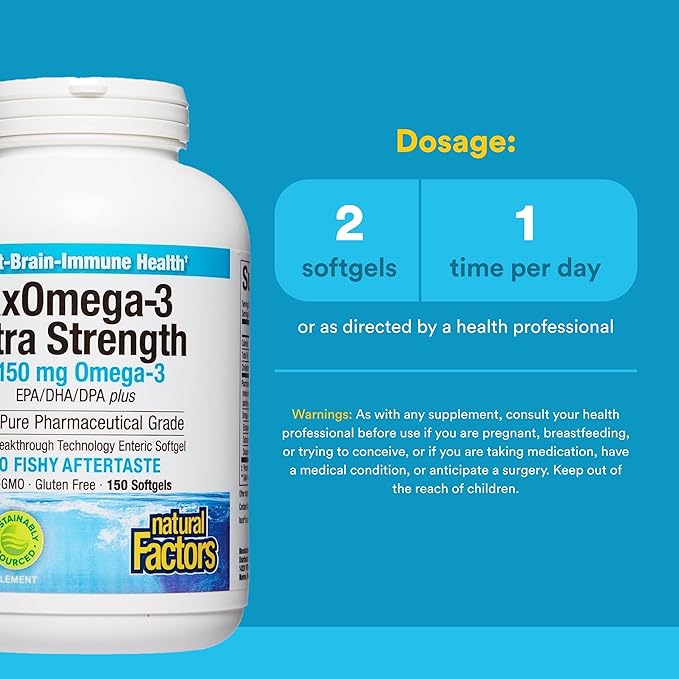 Natural Factors RxOmega-3 Ultra Strength - Brain & Heart Health Support - Eye Health Supplement with EPA & DHA - Supplement with Omega-3 Fatty Acids - 150 Softgels (75 Servings)
