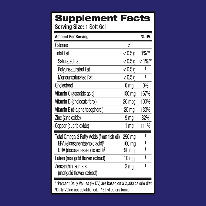 Ocuvite Eye Performance Vitamin & Mineral Supplement, Lutein and Zeaxanthin Supplements, Vitamins C, D, E, Zinc, and Omega-3, Helps Protect Eyes from Sun and Blue Light, 30 Softgels