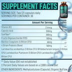 Vegan Probiotic Plus B12 & FOS - 22 Billion CFU Synbiotics Prebiotics and Probiotics for Digestive Health, IBS, Mood Support - B12 Pre Pro Post Biotics for Women & Men - 60 Gluten-Free Capsules