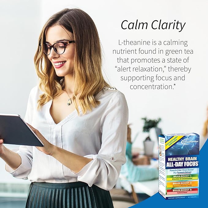 Applied Nutrition Healthy Brain All-Day Focus - 50 Tablets, Pack of 2 - Powerful 3-in-1 Brain Booster with Turmeric Extract - 50 Total Servings
