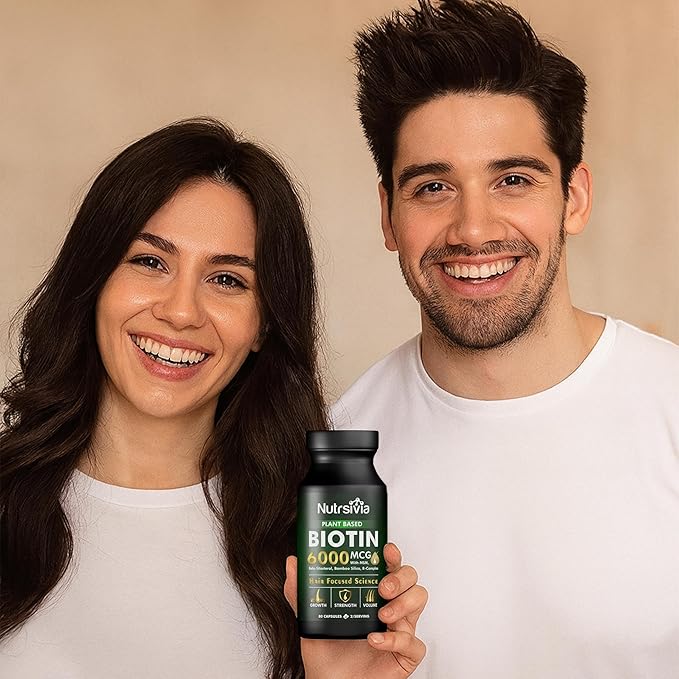 Biotin 6000mcg Hair Growth Supplement with MSM& Bamboo Silica - Hair, Skin & Nail Support for Women & Men, 80 Capsules.