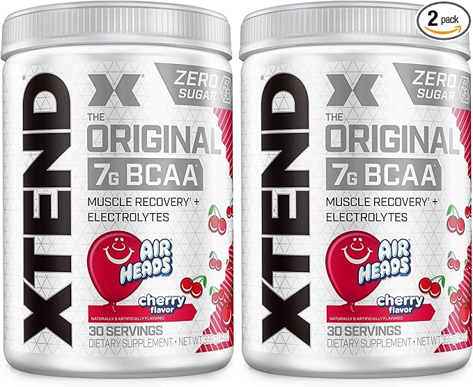 Xtend Original BCAA Powder Airheads Candy Flavor,7g BCAA and 2.5g L-Glutamine,Sugar Free Post Workout Muscle Recovery Drink with Amino Acids for Men & Women,30 Servings,(Pack of 2)