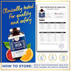 Iron and Folic Acid Supplements for Women - 35mg Gentle Iron Vitamin, Folic Acid 400mcg - Anemia, Period, Pregnancy Support Supplement, Ferrous Sulfate Pills - 120 Vegan Non-Constipating Tablets