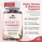 AKSHAR Ayurveda Ashwagandha KSM-66 Gummies, Organic Ashwagandha Supplements for Focus, Increase Energy & Strength, Chicory Root Fiber & Natural Cherry Flavor (60 Count (Pack of 2))