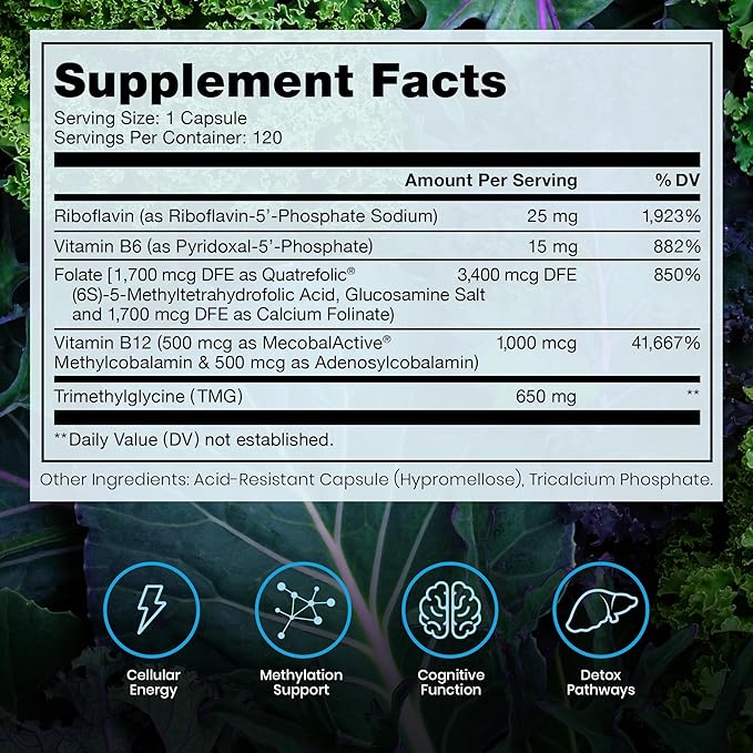 Pure Therapro Rx Methylated B Complex Vitamins Made in USA, 4 Month Supply | Methyl B Complete Quatrefolic 5-MTHF Folate, B12 Methylcobalamin, TMG Trimethylglycine, Methylfolate | Pharm Grade