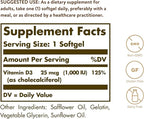 Solgar Vitamin D3 (Cholecalciferol) 25 MCG (1000 IU), 250 Softgels - Helps Maintain Healthy Bones & Teeth - Immune System Support - Non-GMO, Gluten-Free, Dairy Free - 250 Servings