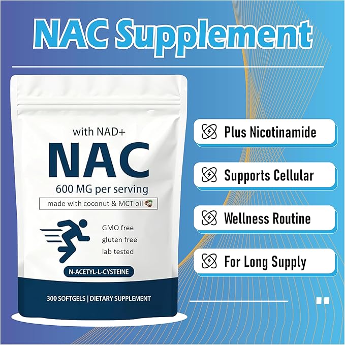 Consciousnutra NAC Supplement with NAD+ & Coconut Oil | 2-in-1 N Acetyl L Cysteine Plus Nicotinamide Forms | NAD Supplements for Women & Men | Non-GMO, Gluten Free, 300 Softgels