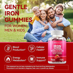Iron Supplement Gummies with Lactoferrin, Vitamin C, B6, B12 & Zinc – Gentle, Vegan, Sugar-Free – Supports Healthy Blood, Immune Health & Energy – for Women, Men & Kids – Mixed Berry Flavor, 60 Count