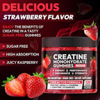 Creatine Gummies Monohydrate Complex 9000MG, Chewable Creatine Monohydrate Gummies for Men & Women with L-Taurine, BCAA 2:1, B12/6, Building Muscle Strength and Boost Focus, 30 Days Supply