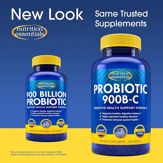 Nutrition Essentials Probiotics for Women and Men with Natural Lactase Enzyme & Prebiotic Fiber for Digestive Health - 80percent + Stronger Supplement for Gut Health Support - 6 Count of 60 Tablets