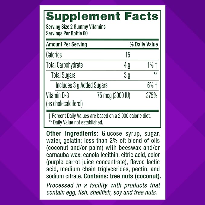 vitafusion Extra Strength Vitamin D3 Gummy, Strawberry Flavored Bone and Immune System Support (1) 120 Count