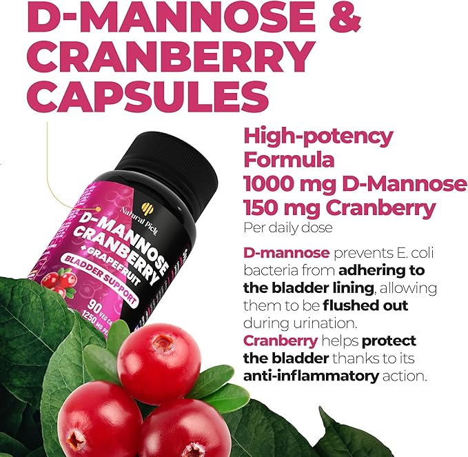 Bladder Control Supplement, D Mannose with Cranberry, 1000mg for Bladder Control. Advanced Kidney Support for Urinary Tract Health. Premium Bladder, Detox and Repair, 90 Capsules, Made in USA
