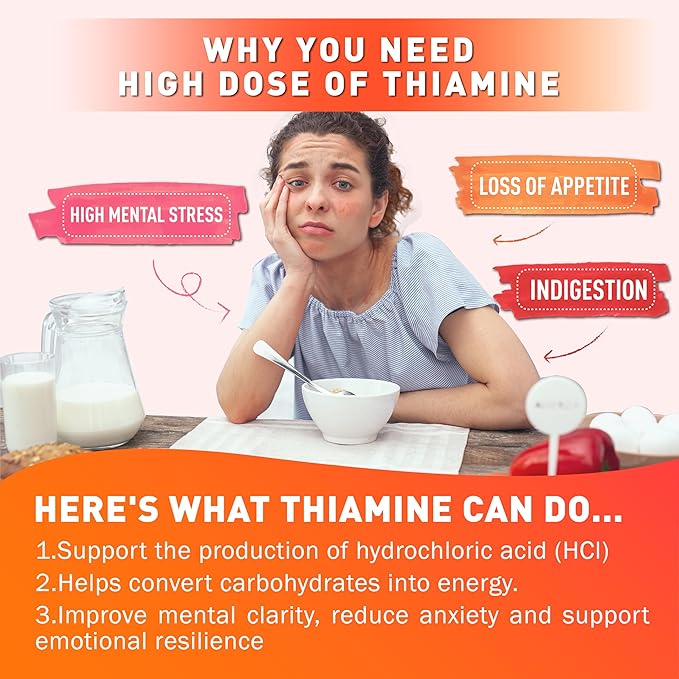 Vitamin B1 Gummies 500mg, Thiamine B1 Supplement for Adults, with 600mg Calcium Citrate, Support Nervous System, Vegan, Chewable Natural Orange Flavor