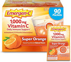 Emergen-C 1000mg Vitamin C Powder for Daily Immune Support Caffeine Free Vitamin C Supplements with Zinc and Manganese, B Vitamins and Electrolytes, Super Orange Flavor - 90 Count/3 Month Supply