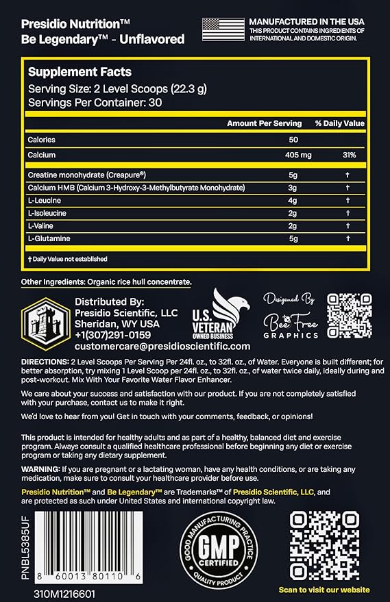 Creapure® German Creatine + HMB | Build Strength | Gain Lean Muscle | Recover Faster | Crush Plateaus | 5G Creapure® Creatine Monohydrate | 3G HMB | 8G BCAA | 5G L-Glutamine | 30 Servings | Unflavored