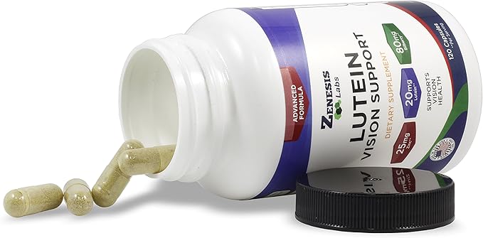 Zenesis Labs Lutein Vision Support - Essential Eye Vitamin - with Bilberry, Beta-Carotene, Zinc, Grapeseed & Other Minerals - 120 Capsules - 60 Day Supply