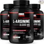 Force Factor L-Arginine,3-Pack,Nitric Oxide Supplement with BioPerine to Help Build Muscle & Support Stronger Blood Flow,Circulation,Nutrient Delivery,& Pumps,L-Arginine 3000mg,3g,450 Capsules