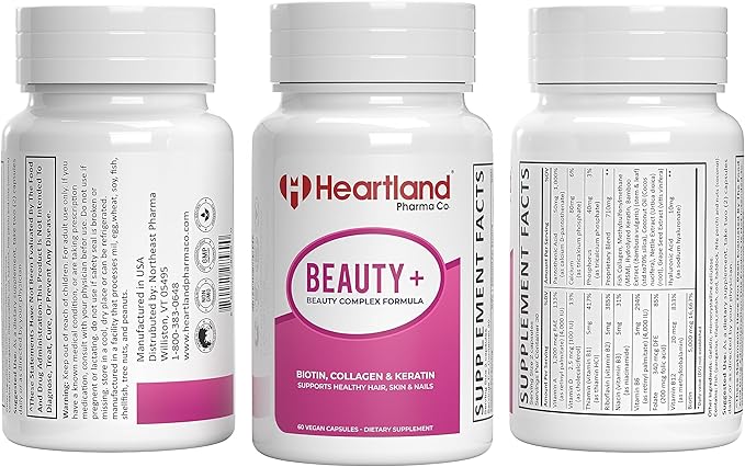 Beauty+ Complex Formula Capsules | Biotin, Collagen & Keratin | Healthy Hair, Skin & Nails Supplement | Supports Radiant Complexion| Vegan-Friendly, High Potency Supplement | 60 Count