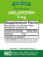 Nature's Truth Melatonin 5 mg | 180 Fast Dissolve Tablets (2 X 90 Twin Pack) | Natural Berry Flavor | Vegetarian, Non-GMO, Gluten Free Supplement