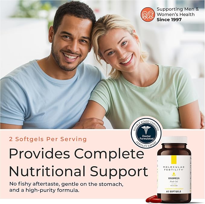 VIVOMEGA Fish Oil with VESIsorb® - Fertility Supplement for Women & Men - Doctor Formulated EPA DHA Omega 3 Fatty Acids, Vitamin D3 K2 for Reproductive Wellness - 60 Softgels