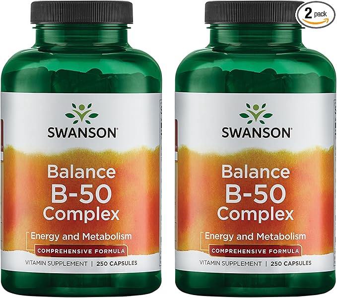 Swanson Balance B-50 High-Potency B Vitamin Complex for Busy Adults Seeking Immune, Heart, and Nervous System Support (250 Capsules, 2 Pack)