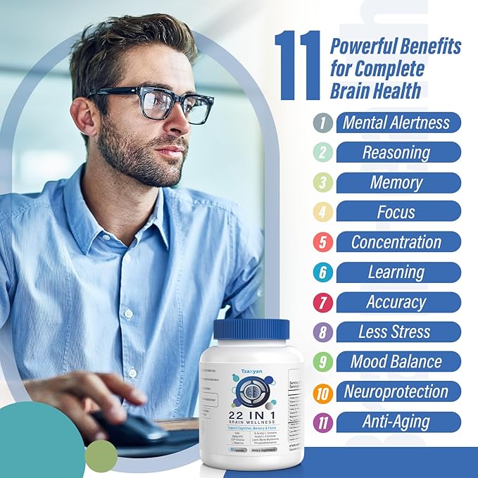 Brain Supplements for Memory and Focus, Clarity & Cognitive Improvement, 300mg Alpha GPC, CDP-Choline, DHA, Lion’s Mane, L-Theanine, Vitamin & Phosphatidylserine for Men & Women, 90 Capsules, 2PACK