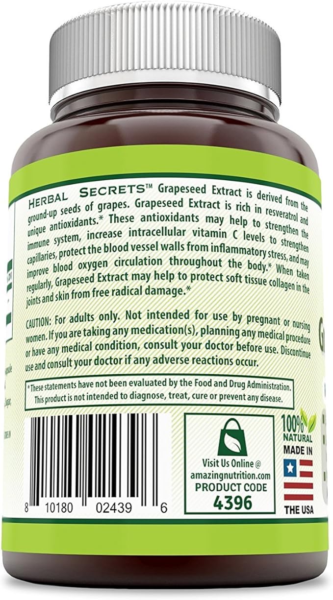 Herbal Secrets Grapeseed Extract 400 mg 120 Veggie Capsules Supplement | Non-GMO | Gluten Free (120 Count | Pack of 2)