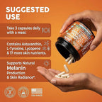 Solar Skin Astaxanthin Tanning Supplement Lycopene L-Tyrosine Vitamins A C D E, PABA Beta Carotene Selenium Grapeseed Extract Omega 3 Flax Seed Copper Capsules By Clea Nutra