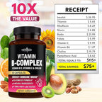 Vitamin B Complex for Men & Women - Made in USA - B-Complex: B1, B2, B3, B5, B6, B7, B8, B9, B12 with Vitamin C, Choline, Inositol - Energy, Brain & Heart Support Supplement - 60 Vegan Capsules