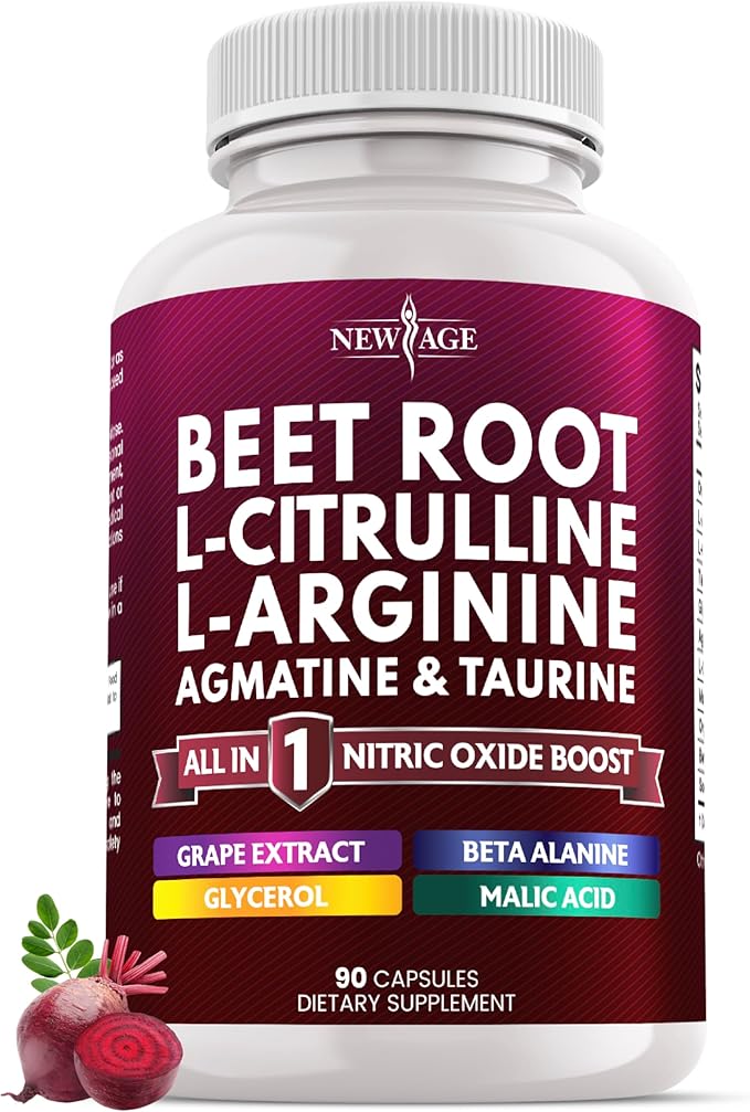 NEW AGE Beet Root Capsules - L Arginine, L Citrulline, Nitric Oxide, Beetroot Powder, Arginine, Citrulline Supplement – 90 Vegan Capsules