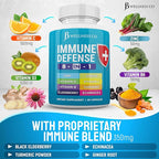 JB Wellness Co Immune Support 8 in 1 Capsules - Zinc Supplement, Vitamin D3, Vitamin C and Elderberry - Immune Booster Supplement with Echinacea, Ginger Root, and Turmeric - [3-Pack, 180 Count]
