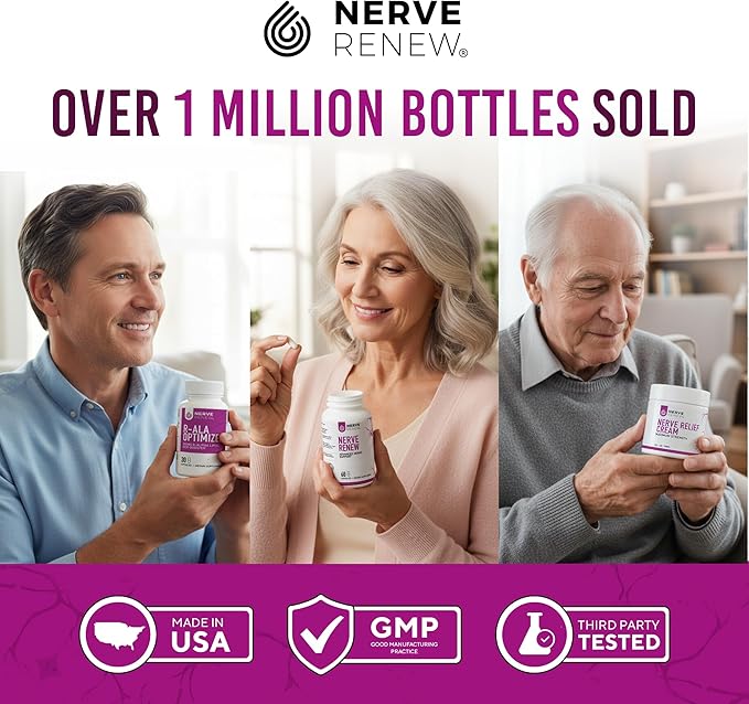 NERVE RENEW Advanced Nerve Support Supplement - 300mg Stabilized R-Alpha Lipoic Acid, Vitamin B Complex, Benfotiamine, Herbs for Fast-Acting Support - 3 Pack