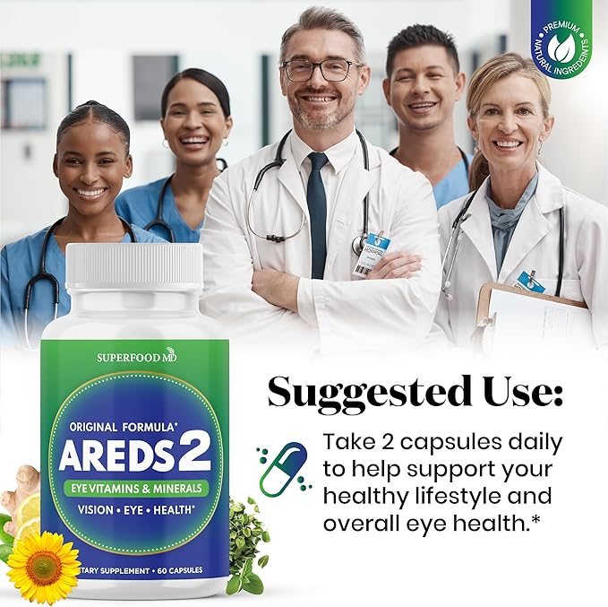 Superfood MD AREDS 2 Eye Vitamin & Mineral Supplement, Contains Lutein, Vitamin C and E, Zeaxanthin, Zinc with Added Copper - 180 Count