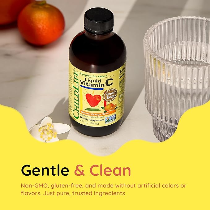 CHILDLIFE ESSENTIALS Liquid Vitamin C - Pure Vitamin C Liquid Supplement for Kids, Immune System Support, Great Taste - Natural Orange Flavor, 4 Fl Oz (Pack of 6)