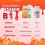 Vitamin B1 Gummies 500mg, Thiamine B1 Supplement for Adults, with 600mg Calcium Citrate, Support Nervous System, Vegan, Chewable Natural Orange Flavor