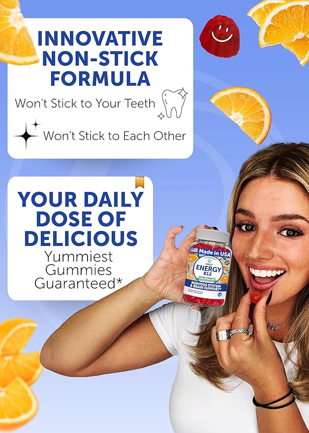 Lunakai USA Made Vegan Energy Gummies – Daily Energy Supplements – 3000mcg Vitamin B12 Gummies for Women & Men – for Home or On‑the‑Go Use, 60ct