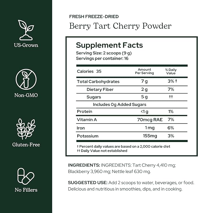 Eclectic Herb - Berry Tart Cherry Powder | Joint Support Supplement | Superfood Vitamin & Mineral Supplement | Freeze Dried, Vegan, Non-GMO, Gluten-Free (5.1 oz | 144 g)