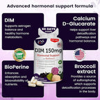 Women’s DIM Complex 150mg - Bioperine Estrogen Balancing Pills for Menopause & Hot Flashes Relief Support Hormonal Acne Powerful Supplement - Pack of 2 (60 Count per Bottle), Made in USA