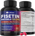 Fisetin Supplement - Liposomal Super Absorption 98% Pure 1200mg with Quercetin, Resveratrol, Green Tea Extract for Healthy Aging & Longevity, Skin Health, Brain & Antioxidant - 60 Softgels