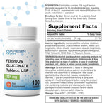 Puregen Labs Ferrous Gluconate 324 mg [High Potency] Iron Supplement, Gentle on Stomach | 3 Pack - 300 Tablets Total