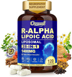 1400MG R Alpha Lipoic Acid, 28-in-1 Stabilized ALA Supplements, Neuropathy Supplements with L-Carnitine, NAC & B-Complex, R-ALA Supplement Antioxidant for Nerve, Brain, Energy丨Vegan, 120 Capsules