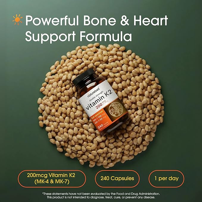 NatureBell Vitamin K2-240 Capsules - 200mcg Double Strength MK-7 & MK-4 Complex - Heart, Bone & Immune Health Support* - Complete K Vitamins Formula