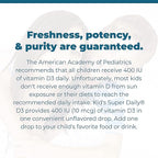 Carlson - Kid's Super Daily D3, Vitamin D Drops for Kids, 400 IU per drop, 1-Year Supply, Heart & Immune Health, Vegetarian, Liquid Vitamin D Drops, Unflavored, 365 drops