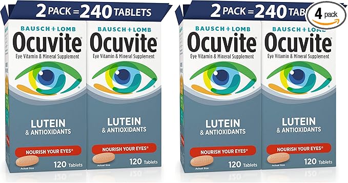 Ocuvite Eye Vitamin & Mineral Supplement, Lutein & Antioxidant Vitamins A, C, E, Zinc for Eye Health, Vitamins for Eyes, 120 Tablets (Pack of 4)