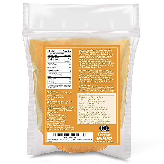 Healthworks Superfoods Turmeric Powder Organic - 2 Packs 16 Oz - Ground Raw Organic, Curcumin, Keto, Paleo, Vegan and Non-GMO
