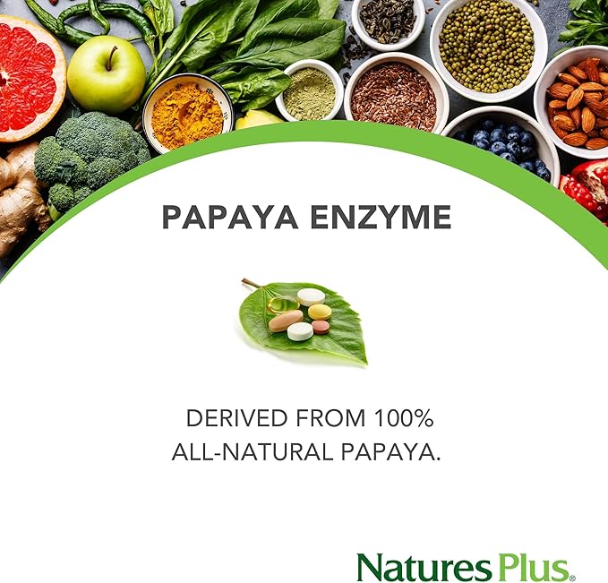 NaturesPlus Papaya Enzyme - 360 Chewable Tablets - Digestive Aid Supplement with Amylase & Protease - Helps Reduce Gas, Bloating, Stomach Upset & Discomfort - Vegan, Gluten Free - 360 Servings
