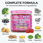Clean Nutra Feminine Balance Gummies for Women Pineapple VaginalProbiotics pH Balance Cranberry D Mannose Supplement Inositol Black Cohosh Evening Primrose Garlic Vitex GLA Prebiotics Folate 60ct