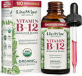 Organic Vitamin B12 1000 mcg Sublingual Liquid Drops For Adults, 6 Months Supply 1 oz, Methylcobalamin & Adenosylcobalamin - Bioactive Blend for Energy, Clarity & Focus - Vegan, Non-GMO, Unflavored