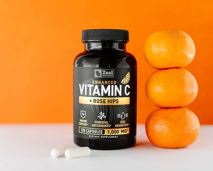 Vitamin C with Rose Hips 1000mg - Pure Ascorbic Acid Supplement - High Dose Vitamin C Capsules for Immune Support - 120 Count